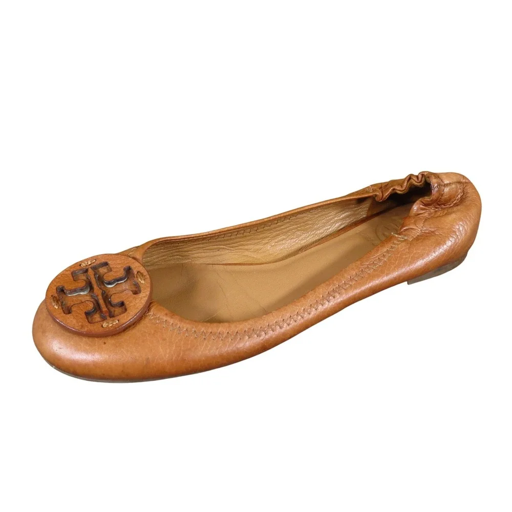 Tory Burch Reva Women Ballet Flat Size 6.5 Professional Work Tan Leather